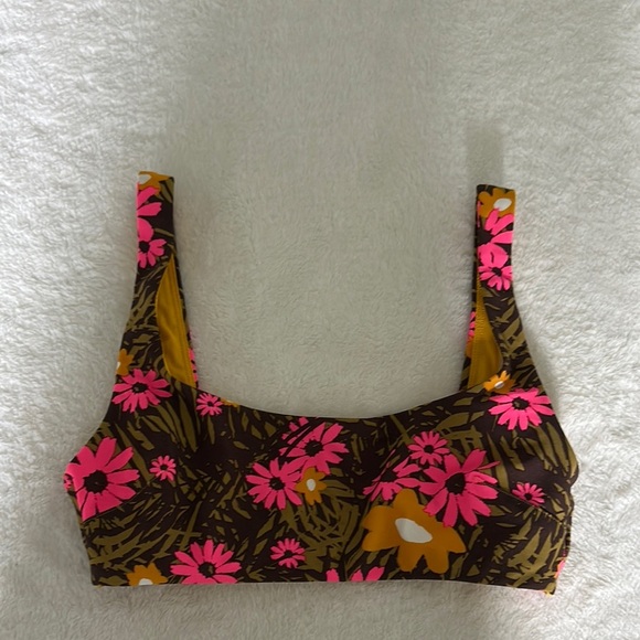 Aerie Floral Bikini Top in Pink and Yellow - Picture 1 of 6